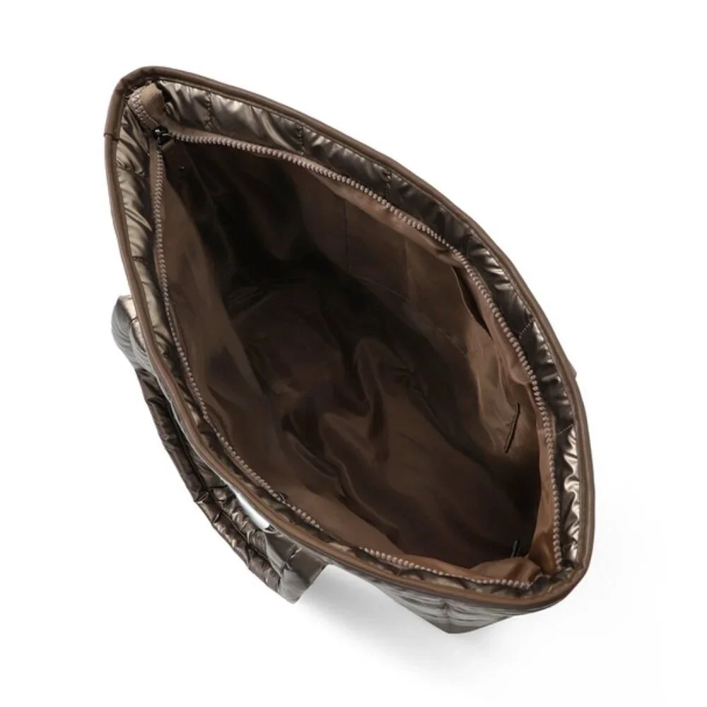 Quilted Puffer Tote - Shiny Bronze - Double Handle- XL- Lightweight -NWT